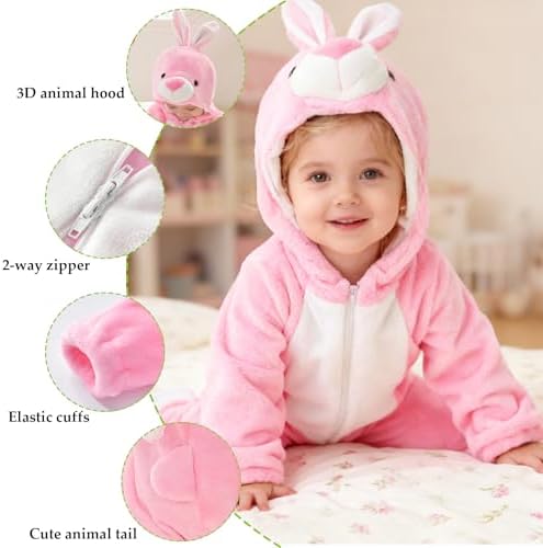 TONWHAR Infants Toddlers Animal Costume Hooded Romper – Halloween Dress Up Jumpsuit for Boys & Girls - Kids Daily Playwear