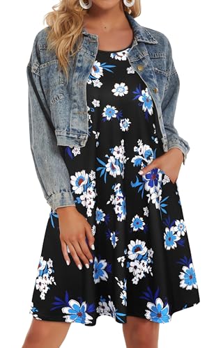 Image of Womens Summer Dresses Beach Casual Loose Tshirt Floral Short Sleeve Flowy Pockets Sundresses 2026