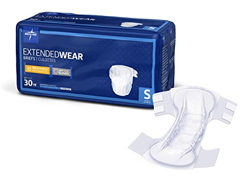 Medline Extended Wear Overnight Adult Briefs with Tabs, Maximum Highest Absorbency Adult Diapers, Small (30 Count)