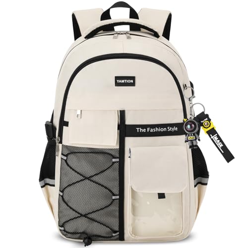 Zaino per scuola,ragazzi e ragazze,zaino per uomini e donne, borsa per libri universitari con porta di ricarica USB, zaino da viaggio per laptop per scuola media e superiore (Beige, Fits 15.6in PC)