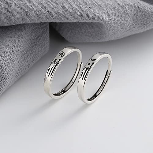 Image of Sun And Moon Rings For Couples Best Friends Cute Dainty Adjustable Matching Moon And Sun Wedding Rings Set For Him And Her Valentines Day Jewelry Gifts