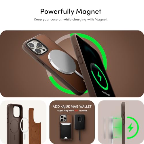 Image of Spigen Cyrill Kajuk Mag | iPhone 15 Pro Case | iPhone 15 Pro Back Cover | Faux Leather+TPU+PC - Saddle Brown