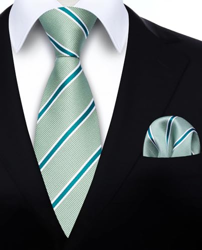 Image of HISDERN Mens Ties Set Stripe Plaid Ties for Men and Pocket Square Cufflinks Formal Silk Necktie Wedding Business