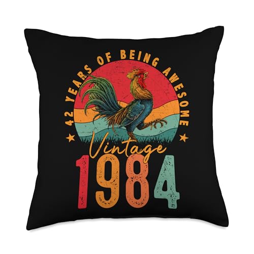 42 Year Old Chicken Vintage 1984 Farmer 42nd Birthday Party Throw Pillow