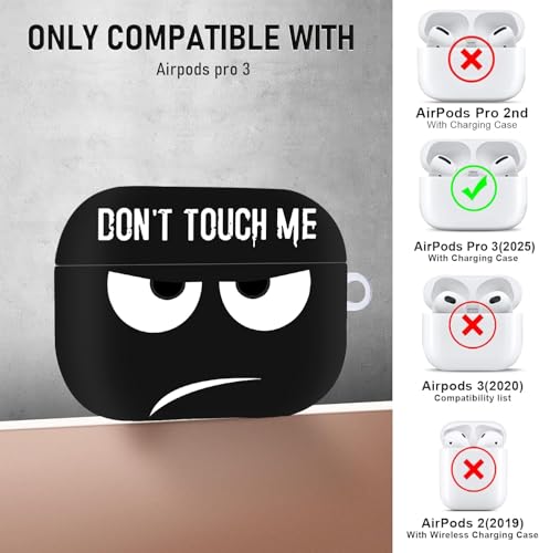 Image of Compatible with Airpods Pro 3 Case(2025),Don't Touch Me for Airpods Pro 3rd Generation Cases Cover with Lanyard Soft Silicone Cute Shockproof Cover for Women Men,Black