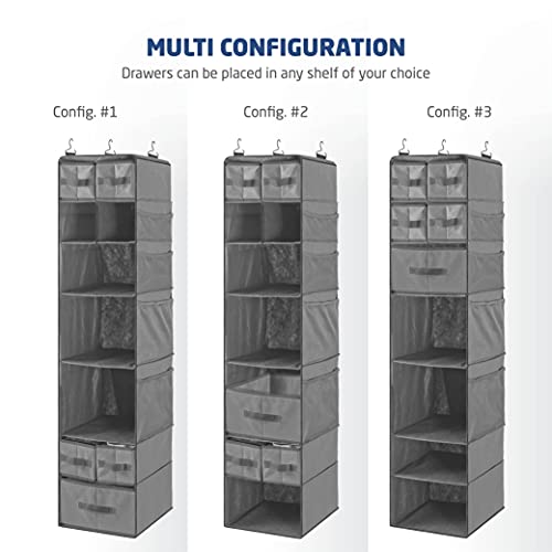 9 Shelf Hanging Closet Organizer With 5 Drawer Organizers, Baby Nursery Closet, Diaper Caddy Organizer, Slotted Storage Baskets, Hanging Drawers, Dorm Room Closet With Foldable Cube Storage Bins #TOP5