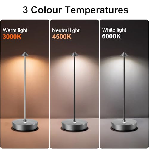SAKRINGT 2 Pack Cordless Table Lamps Rechargeable, 6000mAh Battery Operated Waterproof Stepless Dimming Modern Portable LED Table Light for Restaurant Dining Patio Outdoor
