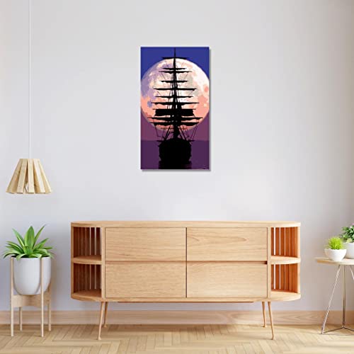 Image of RANGOLI 100% Cotton Stretched Canvas Painting 400 GSM, Framed Moonlight Sailing Canvas Abstract Wall Art for Living Room, 3D Paintings for Wall Decor (18 x 30 Inch With Frame)