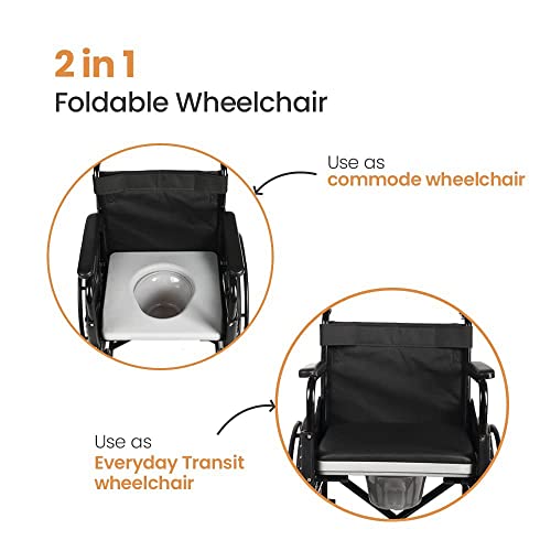 Image of Veayva Deluxe commode Wheel chair Foldable Commode Cum Wheelchair with removable air tight pot
