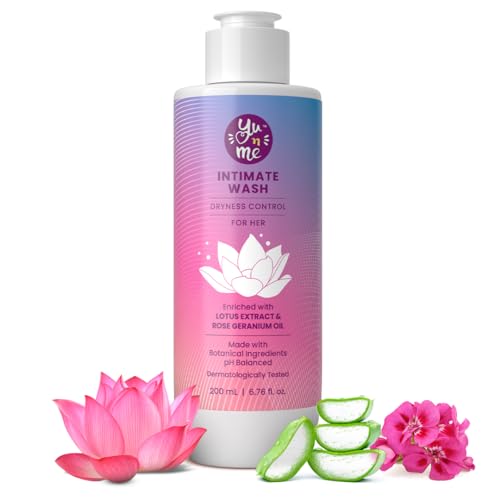 Yu n Me Dryness Control Intimate Wash for Women 200ml With Lotus Rose Geranium Extracts pH Balanced Prevents Itching, Irritation, Dryness Dermatologically Tested Paraben Sulfate Free