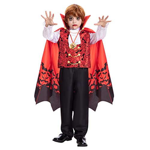 Vampire Costume Kids Boy Medieval Scary Vampire Costume for Halloween Party, Vampire Teeth