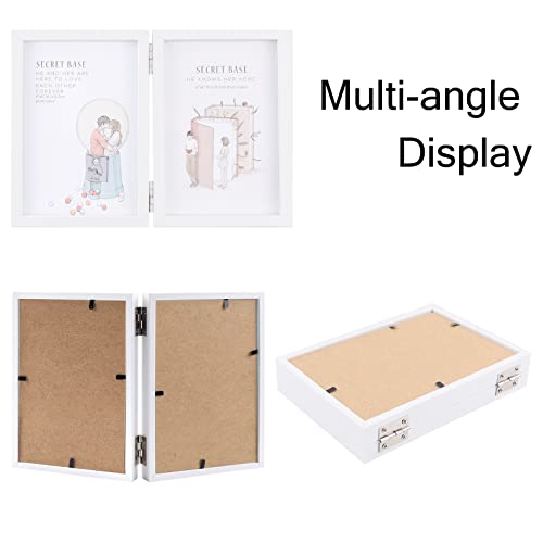 Aveax Double 4X6 Picture Frame Hinged Folding Photo Frame With Glass Front Vertical Frame On Desktop, White #TOP5
