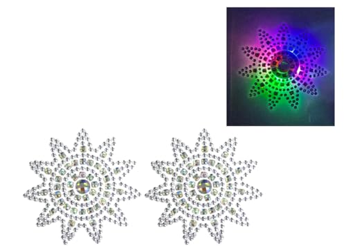 LED Sun/Star Pasties Light Up Reusable W/Bright Colors Pink, Purple, Blue & Green - 4 PLUS Uses - Rhinestone Pasties, Glow, Nips, Nipple Covers Sexy