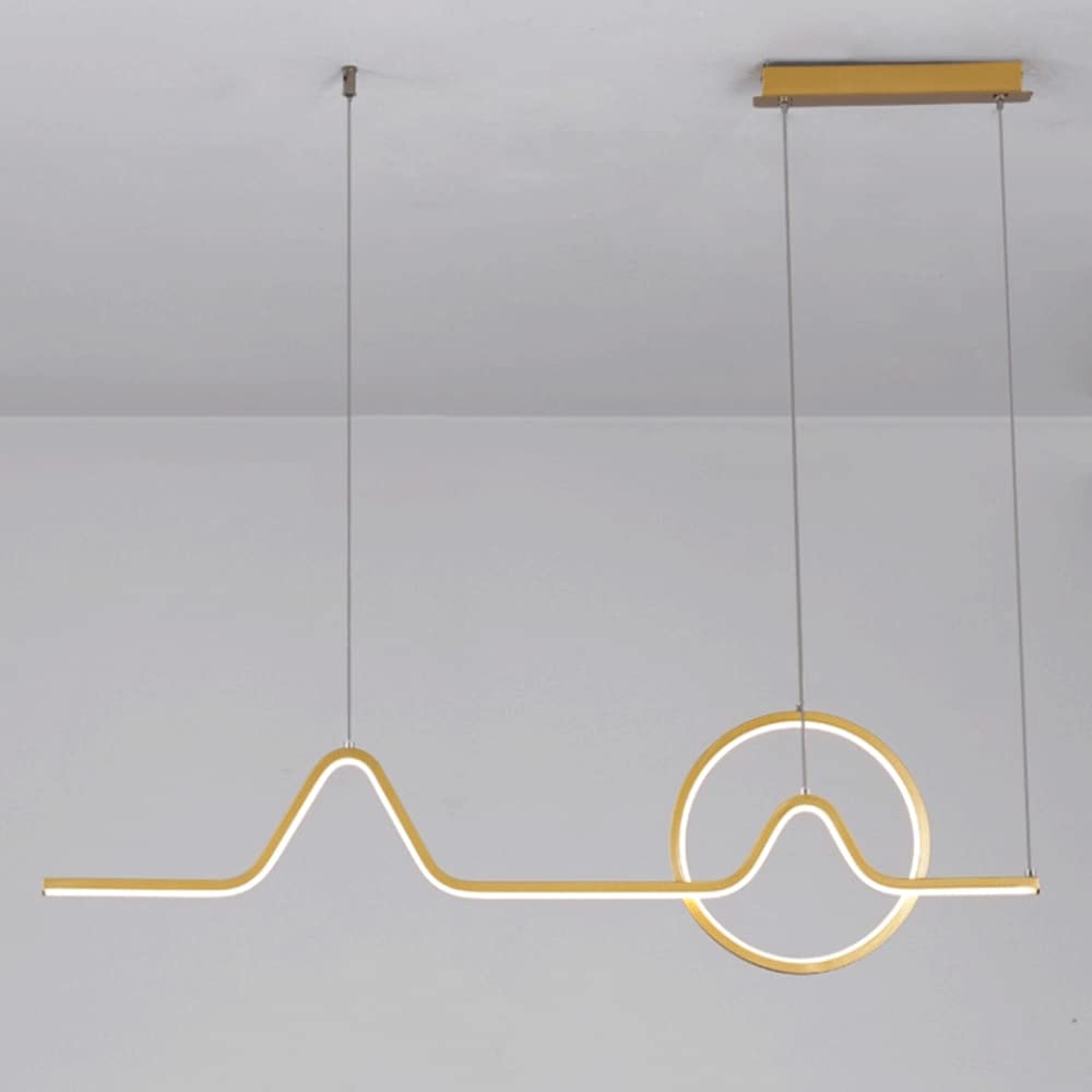Suspension linéaire LED dorée en métal avec anneaux modernes pour îlot de cuisine