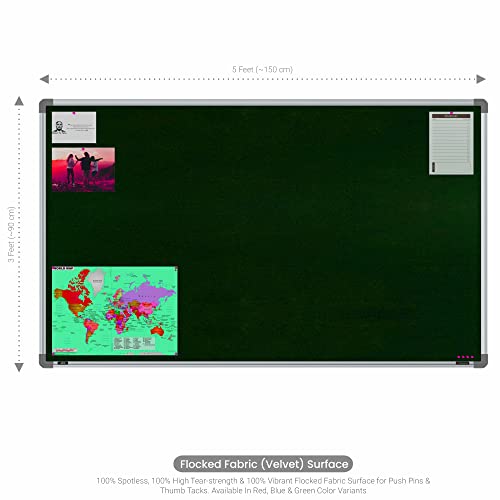 Image of Scholar Art Metis 3x5 Feet Fabric Pin-up Display Board for Home, Office & School | High Strength Velvet Cloth + High Density Soft Board for Pinning Photos, Sticky Notes & Reminders (Dark Green)