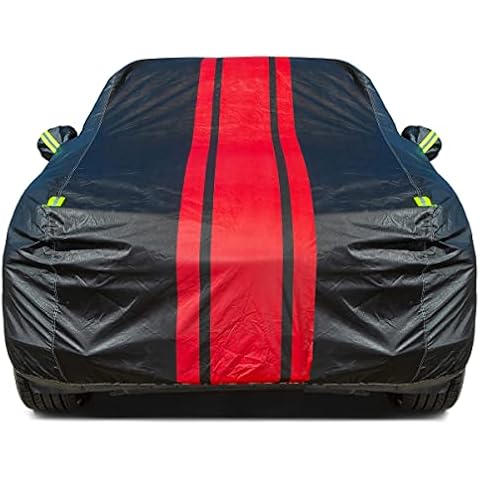 AUQDD 6-Layers Premium Sedan Car Cover Waterproof All Weather Weatherproof UV Sun Protection Snow Dust Storm Resistant Outdoor Exterior Custom Form-Fit Full Padded Car Cover with Straps 178"-189" Red Cover