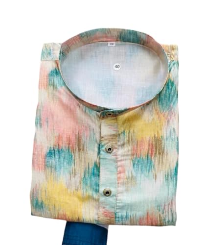 Image of FOXDX Men's Cotton Blend Printed Long Kurta Suitable for All Indian Wedding, Occasions, and Festivals
