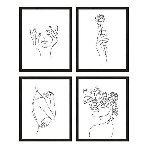 Insire Minimalist Wall Art, Bedroom Wall Art, Line Art Wall Decor, Feminine Wall Art, Silhouette Wall Art, Woman Silhouette Wall Art, Line Drawing Wall Art - Unframed Set Of 4 (8X10) #TOP6