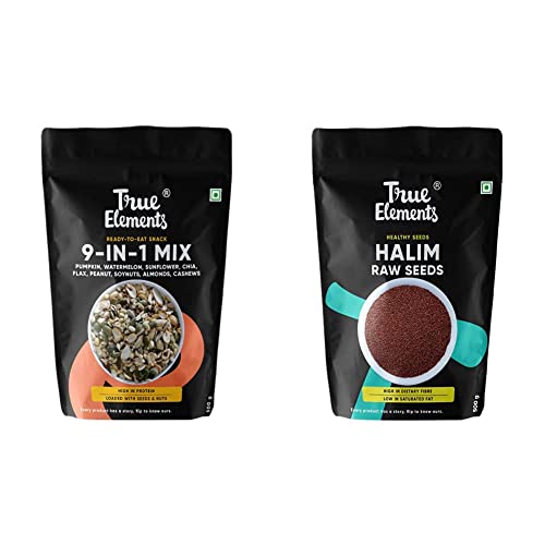 Image of True Elements 9 in 1 Snack Mix 250g - Seeds for Eating | Nuts and Seeds Mix | Diet Snacks | Mix Seeds & True Elements Halim Seeds 500g - Aliv Seeds