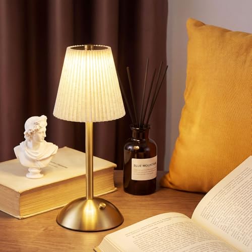 Image of Liliful 2 Pcs Cordless Table Lamp Rechargeable Touch LED Small Gold Portable Battery Operated USB-c Desk Lamp 3 Color Dimmable for Bedroom Living Room Dining (Gold,Linen Fabric)