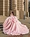 XYAYE Sparkly Tulle Pink Quinceanera Dresses with Bow Glitter Off Shoulder Layered XV Dress for Quinceañera Luxury Petite Beaded Ball Gown Size 0