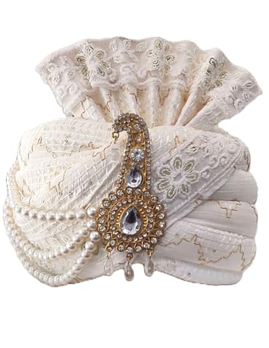 Image of BookMyCostume Dulha & Royal Wedding Turban Collection - Premium Silk, Velvet, Zari Work Safa with Kalgi & Brooch - Traditional Indian Dulha Pagdi /Sehra Perfect for Weddings & Role Plays for Men & Kids
