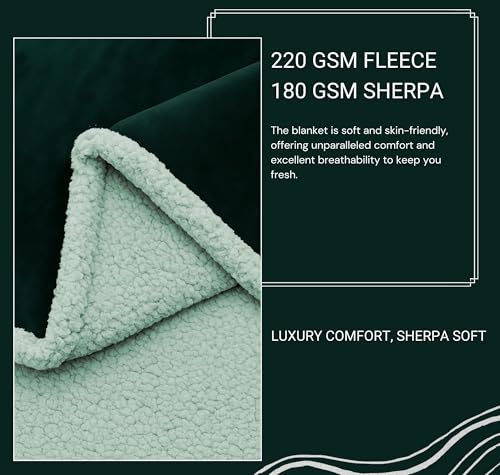 Image of VAS COLLECTIONS Premium Sherpa Flannel Blanket | 460 GSM Ultra-Soft Plush Heavyweight Blanket | Warm & Cozy Winter Comforter for Bedroom - (Grren, 58x88 Inches, Single (2300 g))