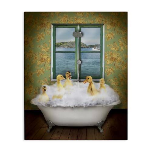 Image of Ducks Bathing Tub Ocean View, 24 x 30 Inch Canvas Wall Art
