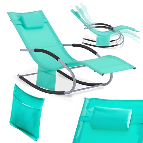 SoBuy Chaise Longue Transat Pliable Jardin Fer – Bain de Soleil Ergonomique à Bascule Relax – Fauteuil Extérieur Confortable Plage pour Terrasse Balcon Camping,...
