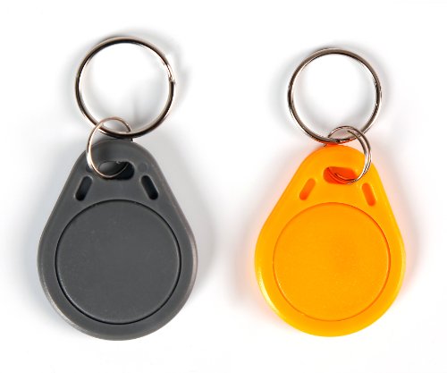 NFC Tag Anhänger, NXP NFC Chip, 180 Byte, grau/orange, 2 Stück, optimal für Geräte-/ Profilsteuerung (Wlan, Bluetooth, Apps), kompatibel mit allen NFC Smartphones und Tablets