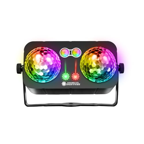 Fafeims Oświetlenie Sceniczne, 2-głowicowe światło Stroboskopowe Aktywowane Dźwiękiem z Pilotem i Efektami na imprezę KTV Bar DJ Disco Lighting