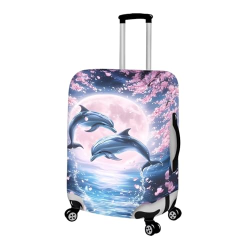 Image of Mumeson Moon Dolphin Travel Luggage Cover Suitcase Protector Smooth Zipper Elastic Luggage Baggage Protective Fit Suitcase 18,19,20,21 inch