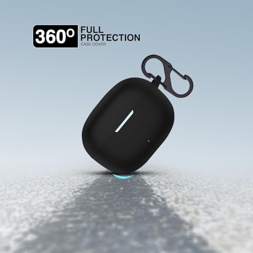 Image of Prolet Earbuds Case Compatible with Realme Buds T200x /T200 Lite, Silicone Shockproof Dustproof Cover, 360 Degree Protection, Anti-Scratch Soft TPU Skin, Carabiner Hook (Black)