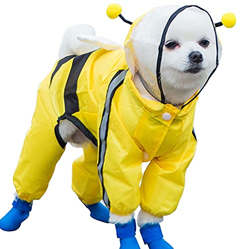 Bidason 犬 レインコート ポンチョ 雨具 防水 防風 帽子付き 10サイズ 透明キャップ 4本足 子犬 大型犬 猫 兼用 軽量 通気メッシュ リード穴あり ゴム付き 汚れ防止 夜間反射 着脱簡単 散歩 梅雨対策