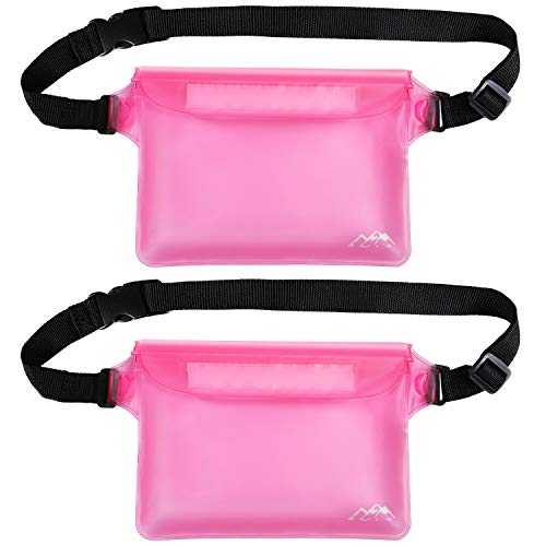 SMARTAKE 2-Pack Waterproof Pouch with Waist Strap, Phone Screen Visible, Durable Dry Bag for Phone and Wallet for Swimming, Boating, Snorkeling Fishing and Beach, Pink and Pink