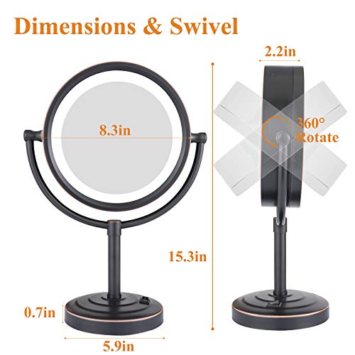 Gurun 8.5 Inch Tabletop Led Lighted Makeup Mirror With 10X Magnification Double Sided Vanity Mirror Plug Power Oil-Rubbed Bronze M2208Do(8.5In,10X) #TOP5