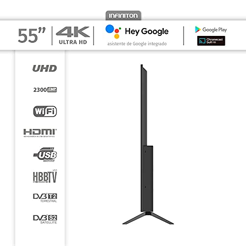 INFINITON INTV-55AF2300 - Smart-TV 55 Zoll 4K UHD - Android 9.0 - Google Assistant - HBBTV - 4X HDMI - 3X USB - DVB-T2/C/S2 - Hotel-Modus - Klasse A+ – Bild 3