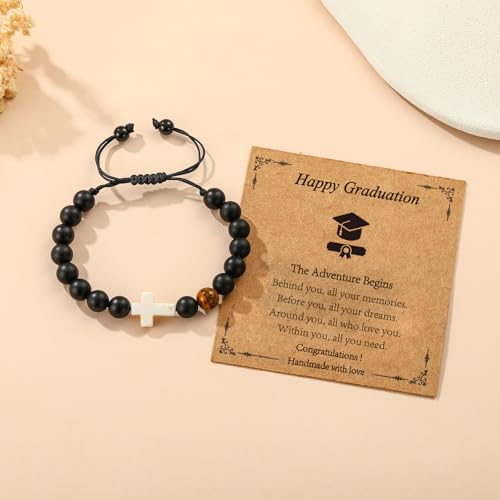 Image of Class of 2026 Graduation Gifts for Girls, Natural Cross Beads Charm Bracelet Middle High Kindergarten Preschool School Gifts Jewelry for Her