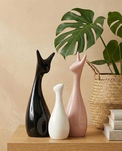 Image of Home Decor Lucky Deer Family Ceramic Figures Set of 3 | Matte Finish Decorative Showpieces for Living Room Office Dining Table | Elegant Gift Decor Items (Black, Pink, White)