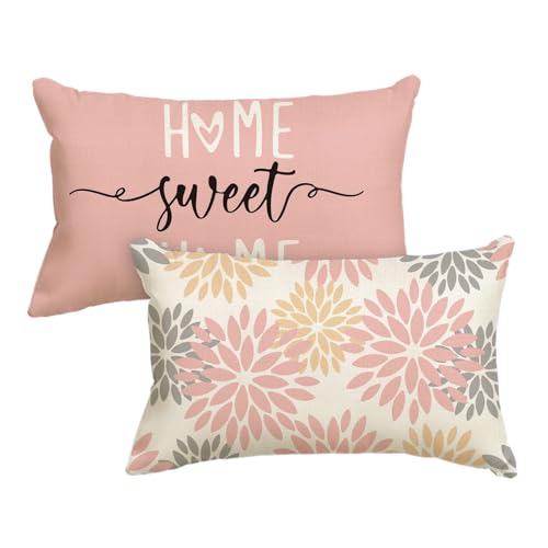Artoid Mode Lot de 2 housses de coussin décoratives aux dahlias roses pour le printemps, 30x50 cm, Housse de coussin pour canapé, salon, extérieur,...