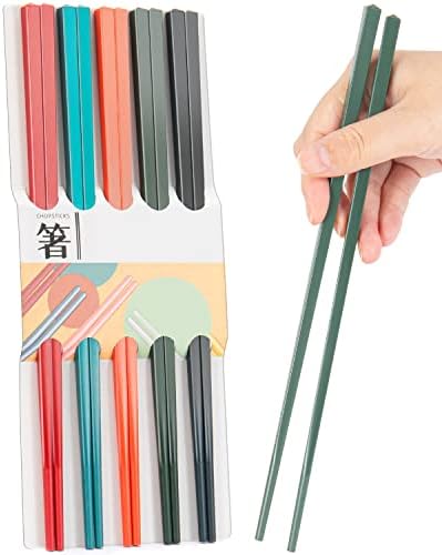Chopsticks,LIANGKEN 5 Pairs Dishwasher Safe Fiberglass Chopsticks Set,9.5 Inch Reusable Japanese Chinese Chopsticks , Non-Slip, Easy to Use (colorful ) (9.5 inch, color)