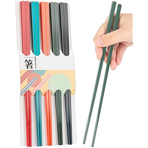 Chopsticks,LIANGKEN 5 Pairs Dishwasher Safe Fiberglass Chopsticks Set,9.5 Inch Reusable Japanese Chinese Chopsticks , Non-Slip, Easy to Use (colorful ) (9.5 inch, color) Cover