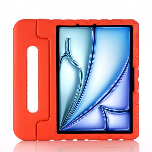 Étui iPad Air 11 M3 M2 antichoc en mousse EVA rouge pour enfant avec poignée support