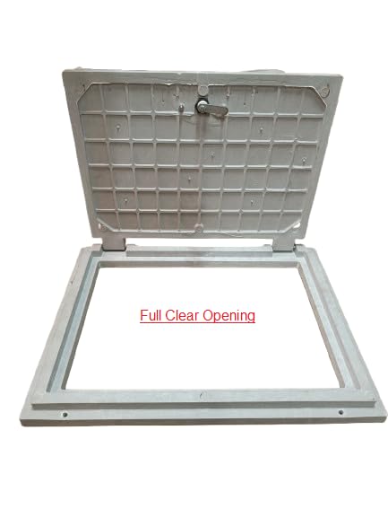 Ronak Heavy Duty Manhole Cover with Lock & Heinged System (White Color) | Chamber Cover | Water Tank Cover |5 Tons Capacity (18 x 24 Manhole with Lock & Heinged System) 1