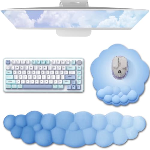 OYIWINMI Reposamuñecas para teclado y ratón, con espuma viscoelástica ergonómica, reposamuñecas de espuma viscoelástica suave, reposamuñecas para teclado con base antideslizante, color azul