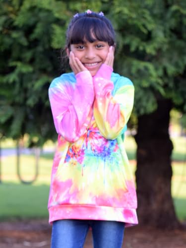 Image of uideazone Girls Graphic Hoodie, Long Sleeve Hooded Sweatshirt 7-14 Years | Girls hoodie with soft lightweight feel, vibrant 3D print and front pocket for school, outdoor play, travel and daily wear.