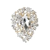 Premium Rhinestone Brooch Pin for Women Big Large Crystal Oval Brooch Lapel Pin Sparkling Red/Purple/Green/Gold/Silver/Black/Blue Crystal Brooch Wedding Bride Bridesmaid Dress Jewelry for Her (Gold)