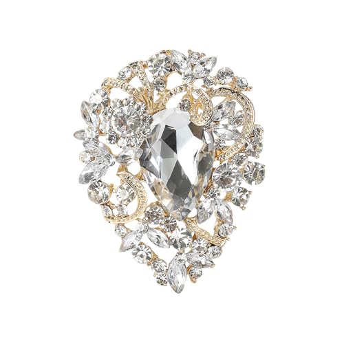 Image of Premium Rhinestone Brooch Pin for Women Big Large Crystal Oval Brooch Lapel Pin Sparkling Red /Purple /Green /Gold /Silver /Black /Blue Crystal Brooch Wedding Bride Bridesmaid Dress Jewelry for Her