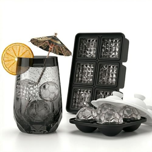 Image of Premium Combo of Large 3D Crystal Square Ice Cube Tray & Football Shaped Silicone Molds for Chilling Drinks, Chocolates, Juice, Jelly and Many More. Pack of 2 (Black)