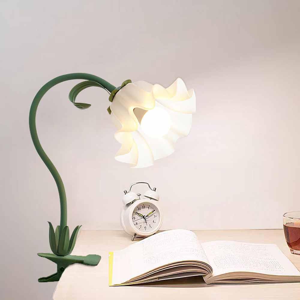 Jadssox Blumen-Tischlampe, Clip-on-Licht, moderne Schreibtisch-Leseleuchte, flexible Schwanenhals-Klemmlampe, florale Arbeitsbeleuchtung, E27, Clip-on-Lampen für Schreibtisch, Klavier, Kopfteil, Schla